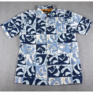 Quicksilver Waterman Collection Shirt Mens XL Blue White Geometric Button SS